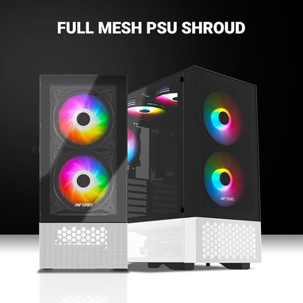 Ant Esports Pepper 5F Mid-Tower Dual Color Computer Case/Gaming Cabinet - Black/White | Support ATX, Micro-ATX, Mini-ITX | Pre-Installed 5 ARGB Fans - Image 6