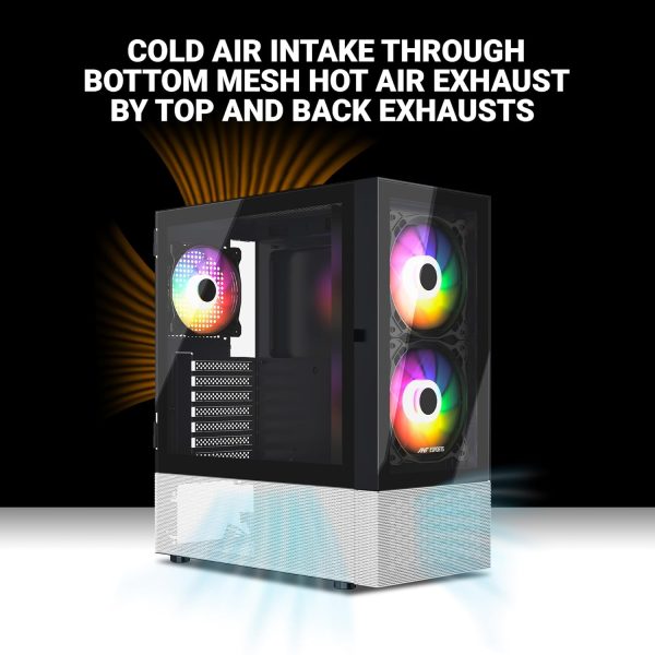Ant Esports Pepper 5F Mid-Tower Dual Color Computer Case/Gaming Cabinet - Black/White | Support ATX, Micro-ATX, Mini-ITX | Pre-Installed 5 ARGB Fans - Image 5
