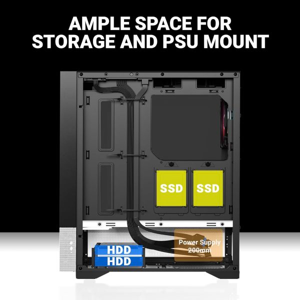 Ant Esports Pepper 5F Mid-Tower Dual Color Computer Case/Gaming Cabinet - Black/White | Support ATX, Micro-ATX, Mini-ITX | Pre-Installed 5 ARGB Fans - Image 9