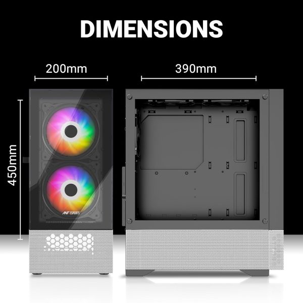 Ant Esports Pepper 5F Mid-Tower Dual Color Computer Case/Gaming Cabinet - Black/White | Support ATX, Micro-ATX, Mini-ITX | Pre-Installed 5 ARGB Fans - Image 7